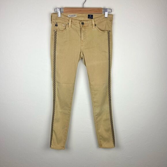 AG ‘The Legging Ankle’ Super Skinny Embroidered Side Panel - Tan - Picture 1 of 7